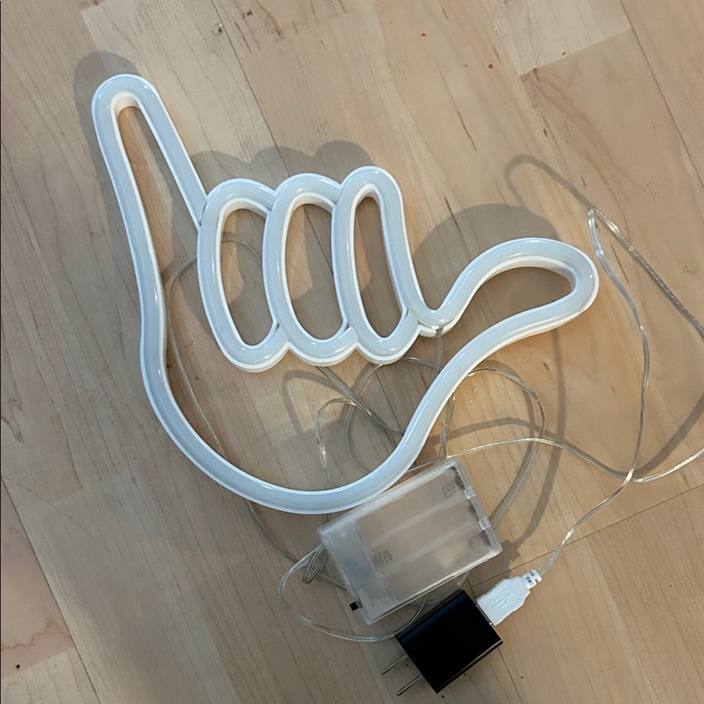 White Neon Hand Gesture Light